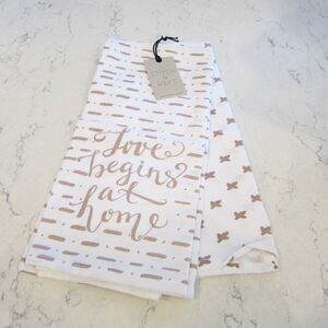 Stitch & Weft Kitchen Tea Towel Set Of 2 Love begins at home White & Brown